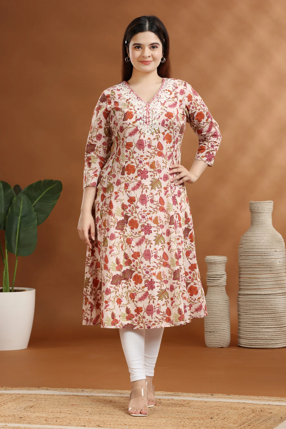 Floral Print Casual Straight Kurti